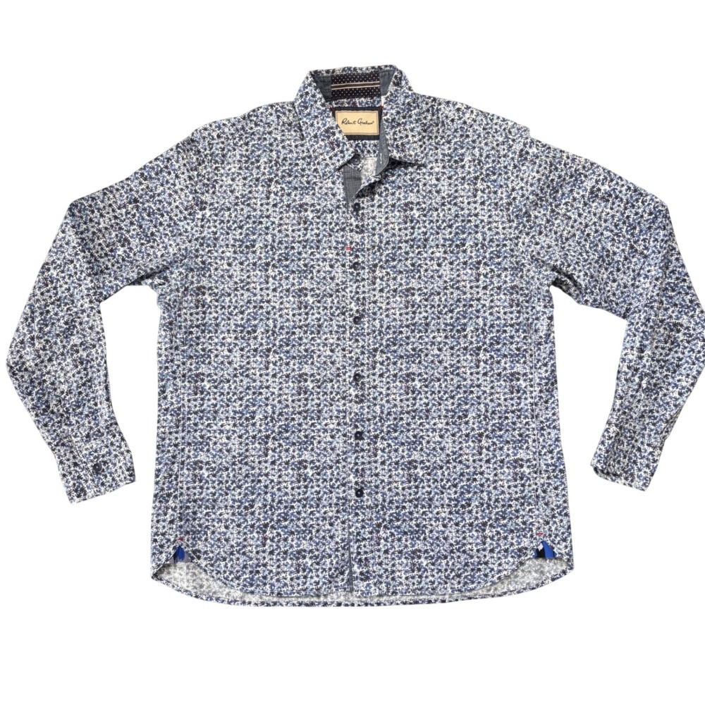 Robert Graham Mens Large Button Down Shirt Blue Floral‎ Long Sleeve Tailored Fit